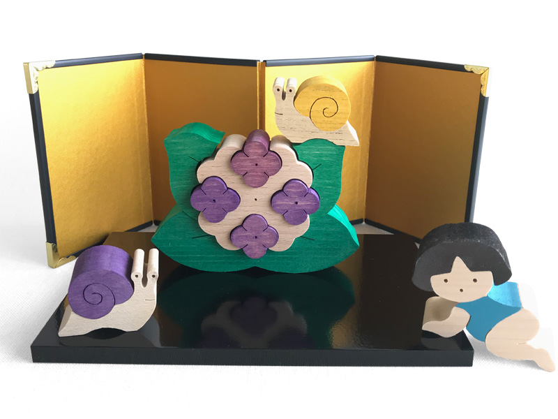 アジサイとでんでんむし 小 と赤ちゃんセット 紫 木のおもちゃ杢 Moku