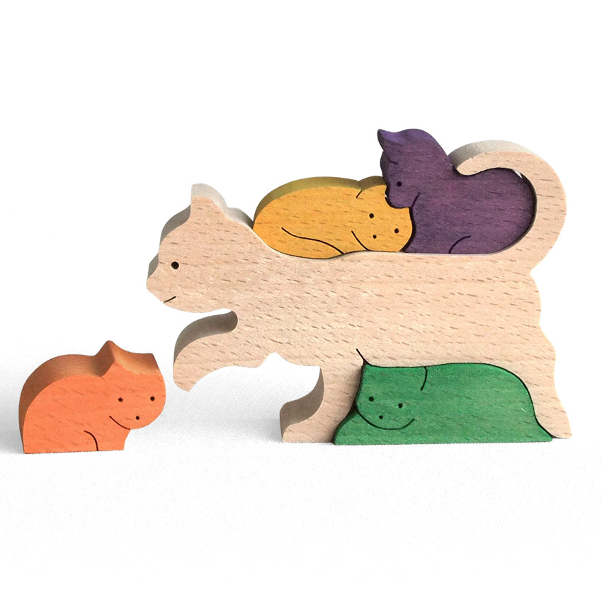 小さなネコの親子 木のおもちゃ杢・MOKU