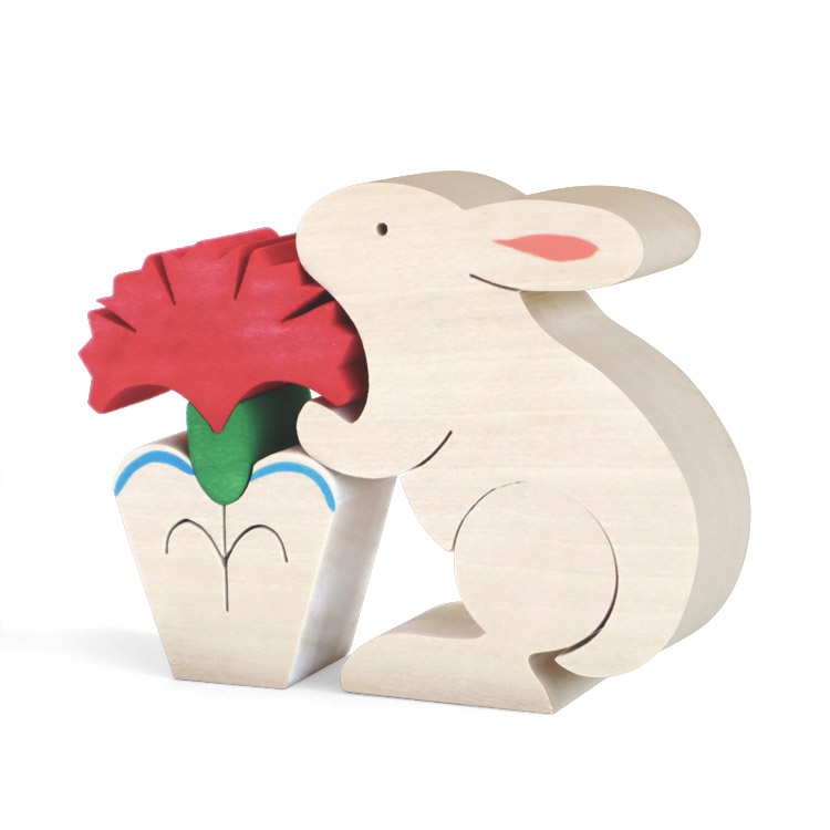 手編みトートバッグ　ウサギ　カーネーションの 花 トートバッグ/平原の花のウサギたち A-67836-90-PAP | くすばしタオル