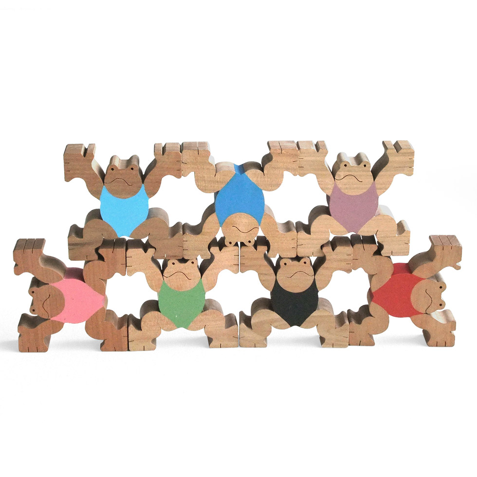 木のおもちゃ・MOKU かえるのアクロバット12匹 積み木 木製 知育玩具 かえるのアクロバット12匹 木のおもちゃ杢・MOKU