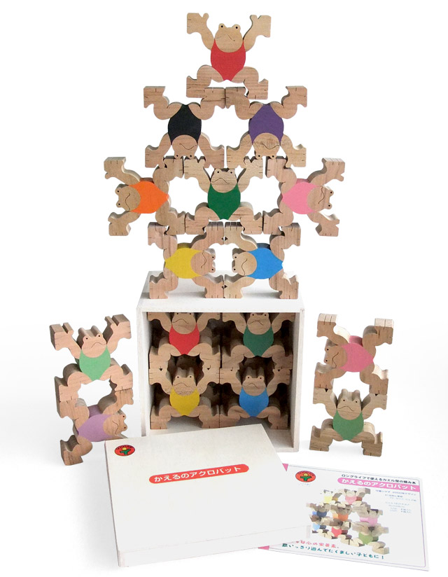 木のおもちゃ・MOKU かえるのアクロバット12匹 積み木 木製 知育玩具 かえるのアクロバット 木のおもちゃ杢・MOKU