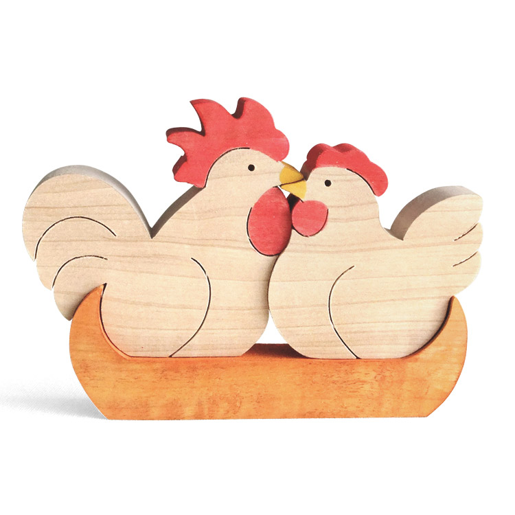 かごのにわとりカップル 木のおもちゃ杢・MOKU