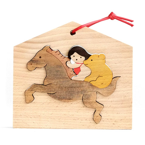 絵馬（駆ける馬と金太郎） 木のおもちゃ杢・MOKU