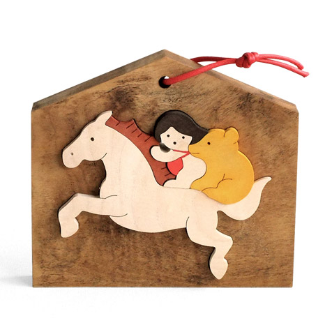 絵馬（駆ける馬と金太郎） 木のおもちゃ杢・MOKU