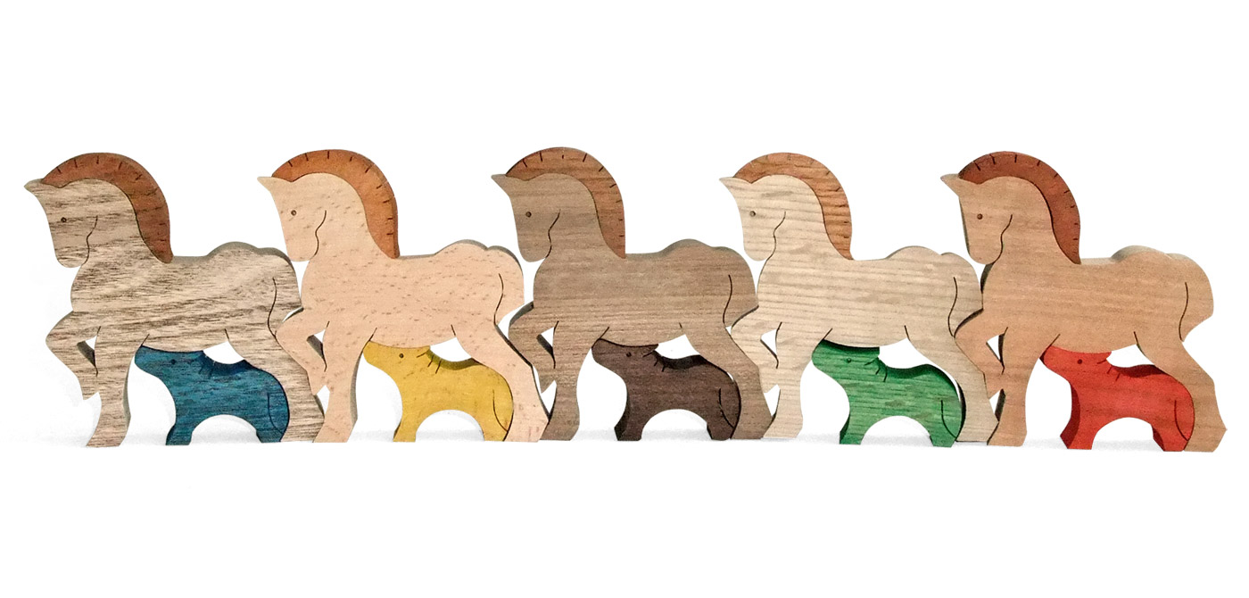 馬の親子の行進（5組）Aタイプ 木のおもちゃ杢・MOKU