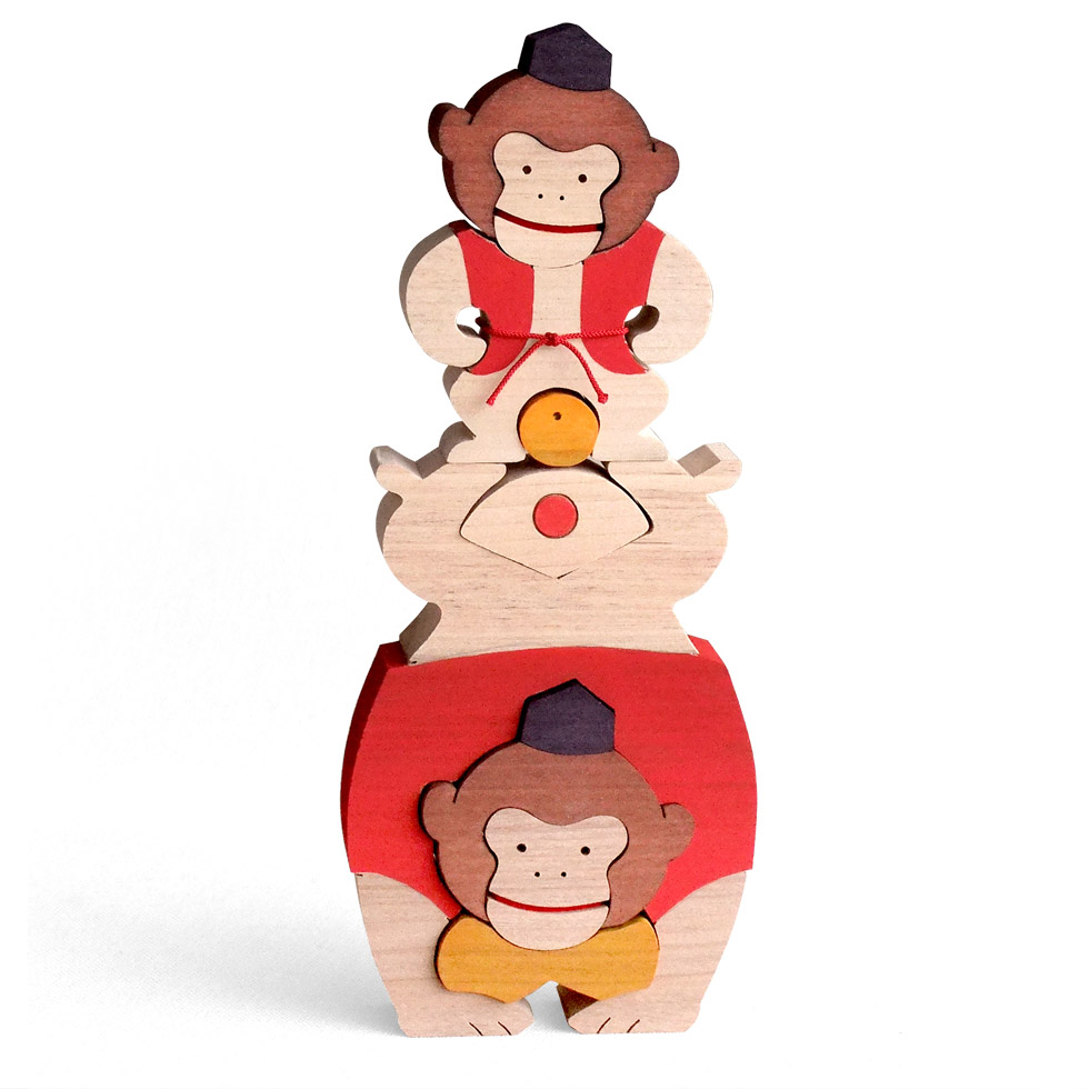 芸ザルの親子（小） 木のおもちゃ杢・MOKU