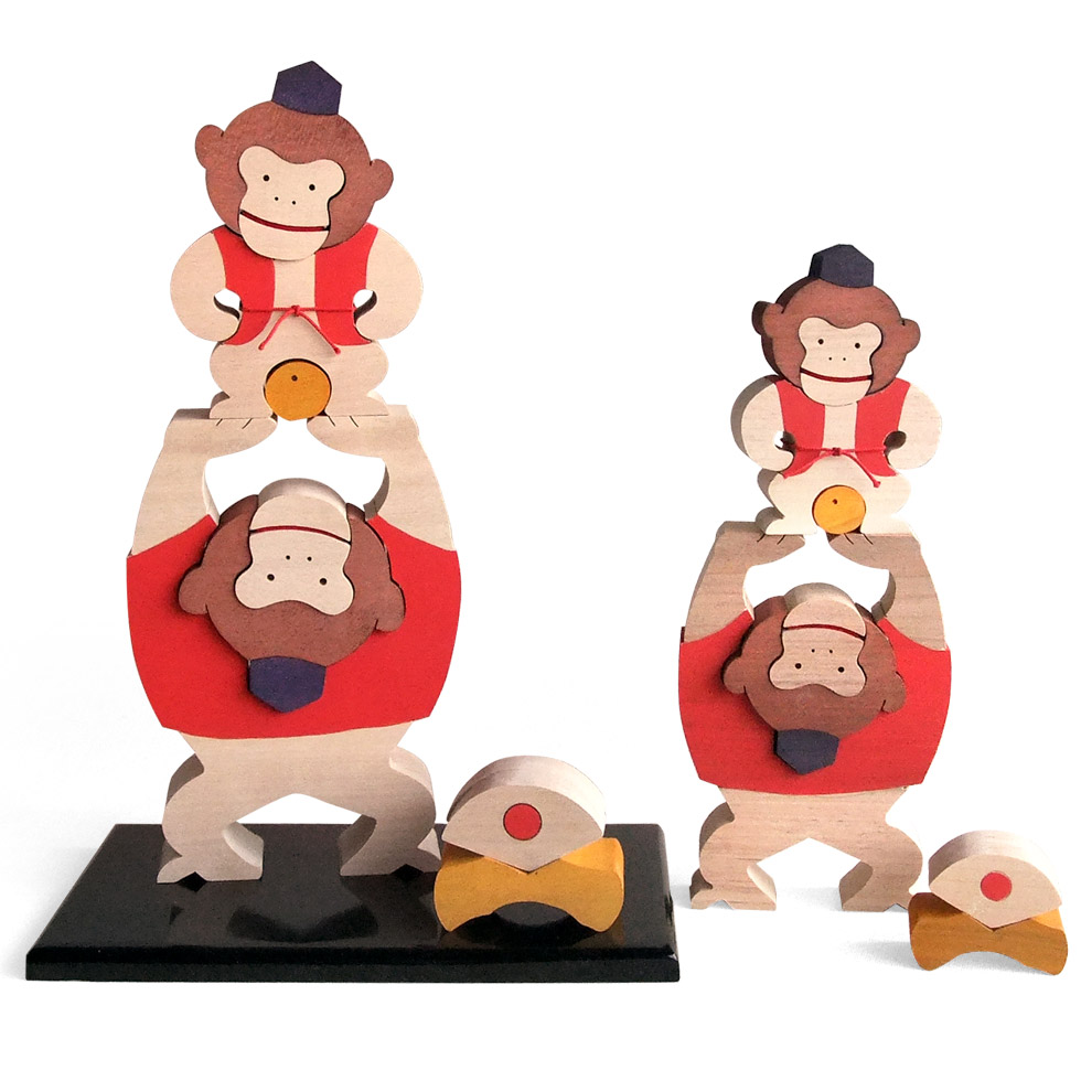 芸ザルの親子（小） 木のおもちゃ杢・MOKU