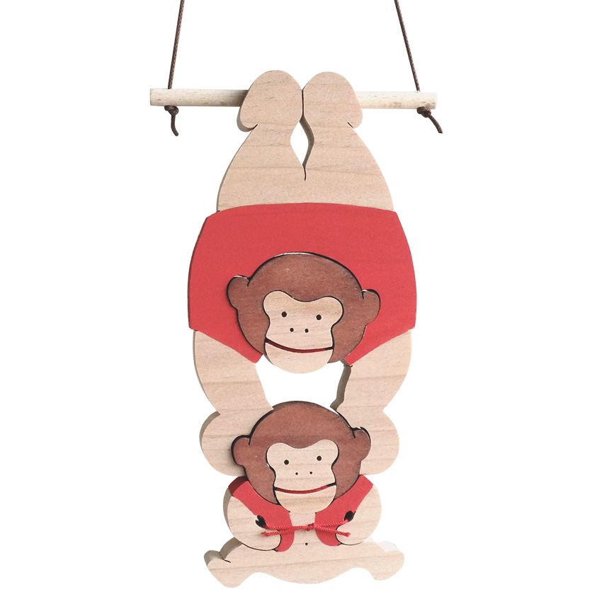 ぶらさがりちゃんちゃんこザルの親子 木のおもちゃ杢・MOKU