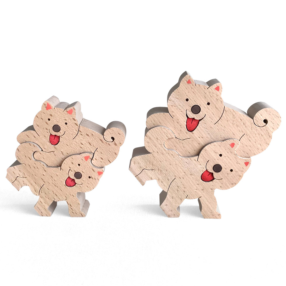 やんちゃな2匹の子犬 大 木のおもちゃ杢・MOKU