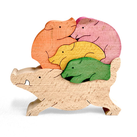 イノシシ（亥）の組み木 木のおもちゃ杢・MOKU