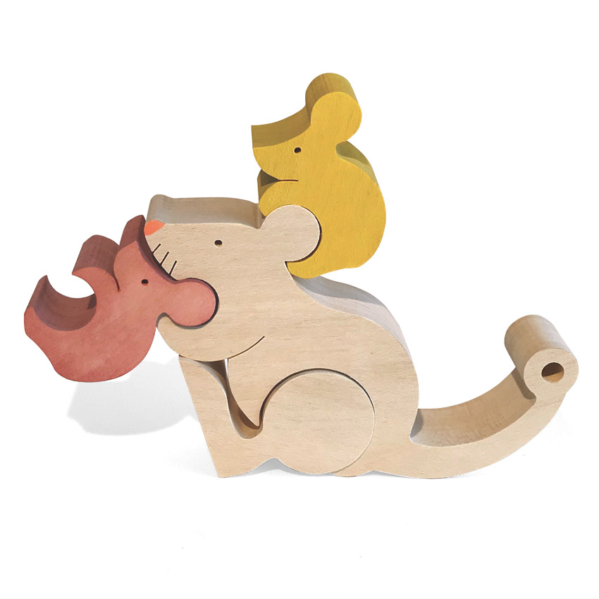 動かせるネズミの親子（子・2） 木のおもちゃ杢・MOKU
