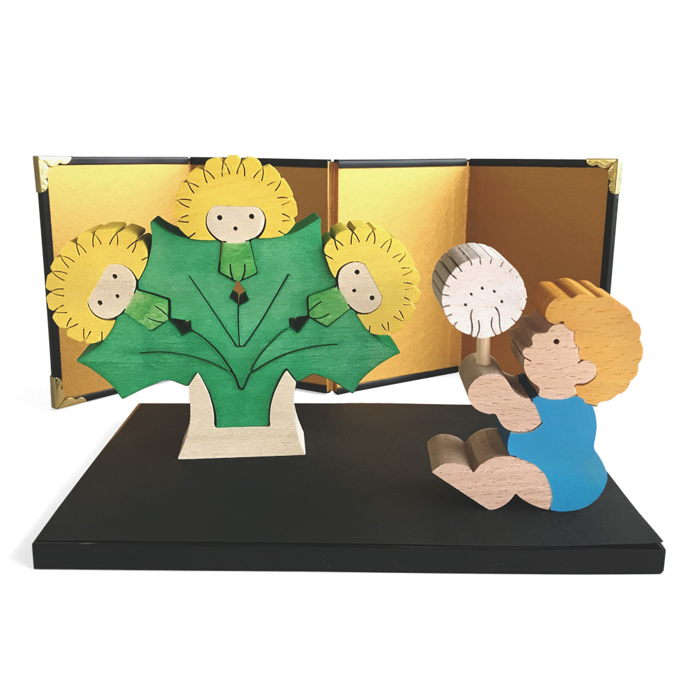 タンポポと綿毛を吹く坊やセット 木のおもちゃ杢・MOKU