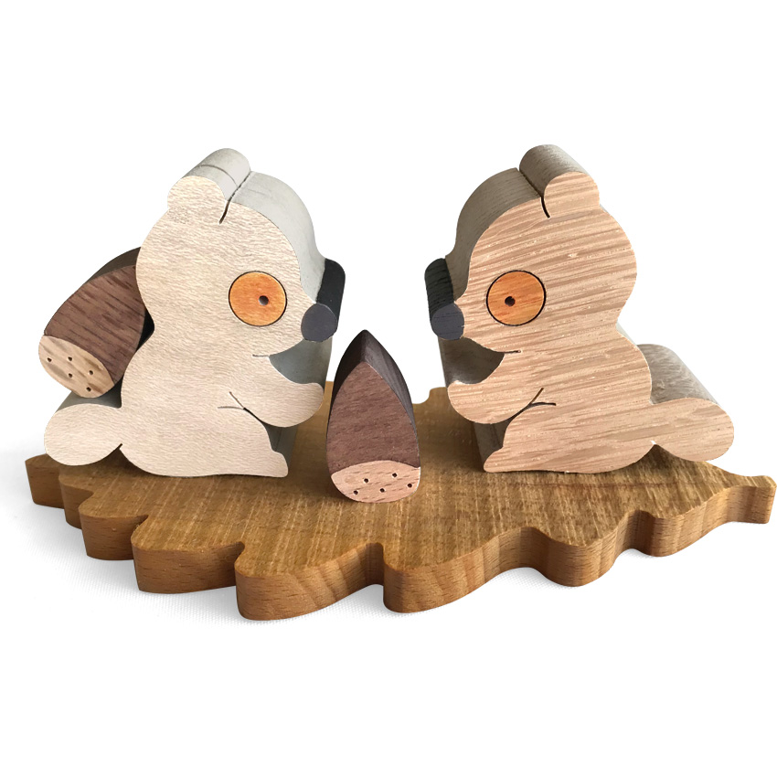 2匹のタヌちゃんセット 木のおもちゃ杢・MOKU