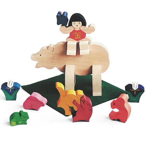 初節句、五月人形　組み木　金太郎 春の山、こいのぼり、積み木 小黒三郎の組み木の五月人形：生活・くらし：百町森