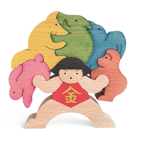 初節句、五月人形　組み木　金太郎 春の山、こいのぼり、積み木 小黒三郎の組み木の五月人形：生活・くらし：百町森
